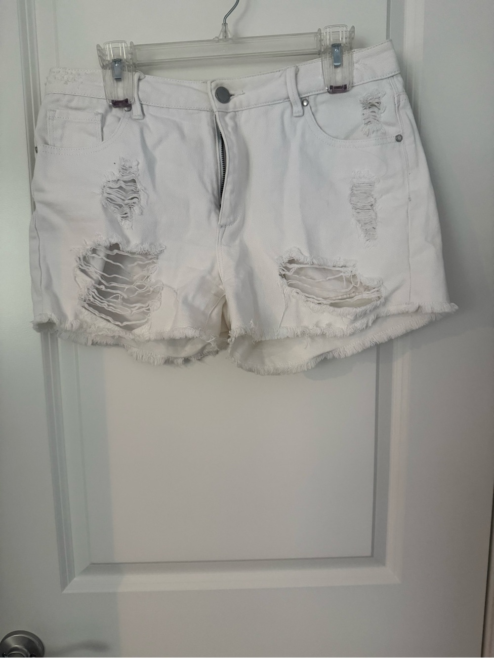 RACHEL Rachel Roy White Distressed Denim Cutoff Shorts